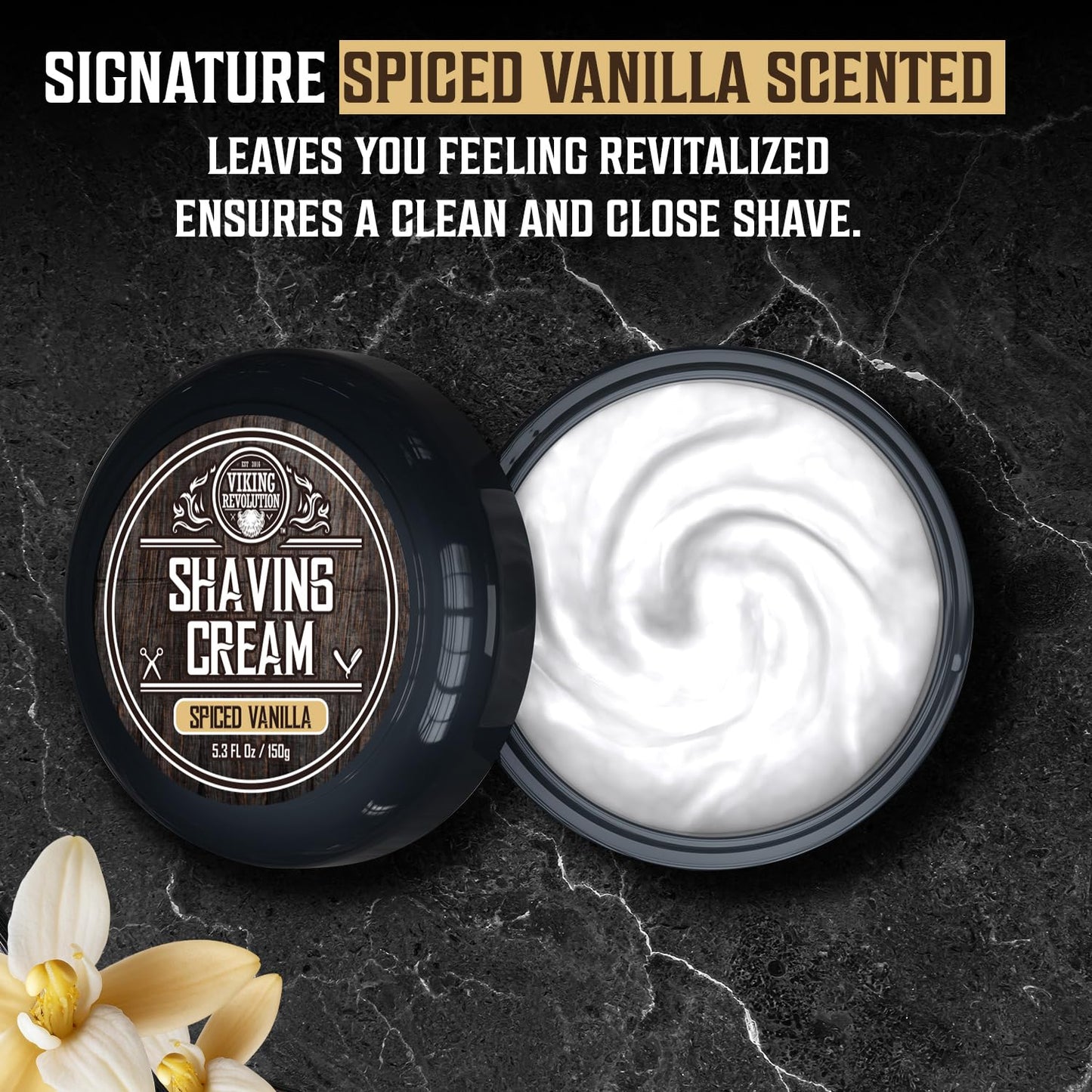 Viking Revolution Luxury Shaving Cream for Men - Spiced Vanilla Scent - Soft, Smooth & Silky Shaving Soap - Rich Lather for the Smoothest Shave - 5.3oz