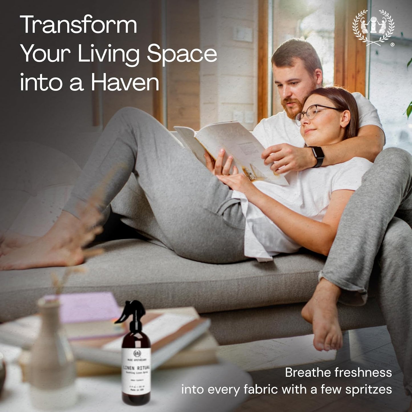 Muse Apothecary Linen Ritual - Aromatic, Soothing, and Relaxing Linen Mist, Laundry and Fabric Spray - Infused with Aromatherapy Essential Oils - 4 oz, Amber Cashmere