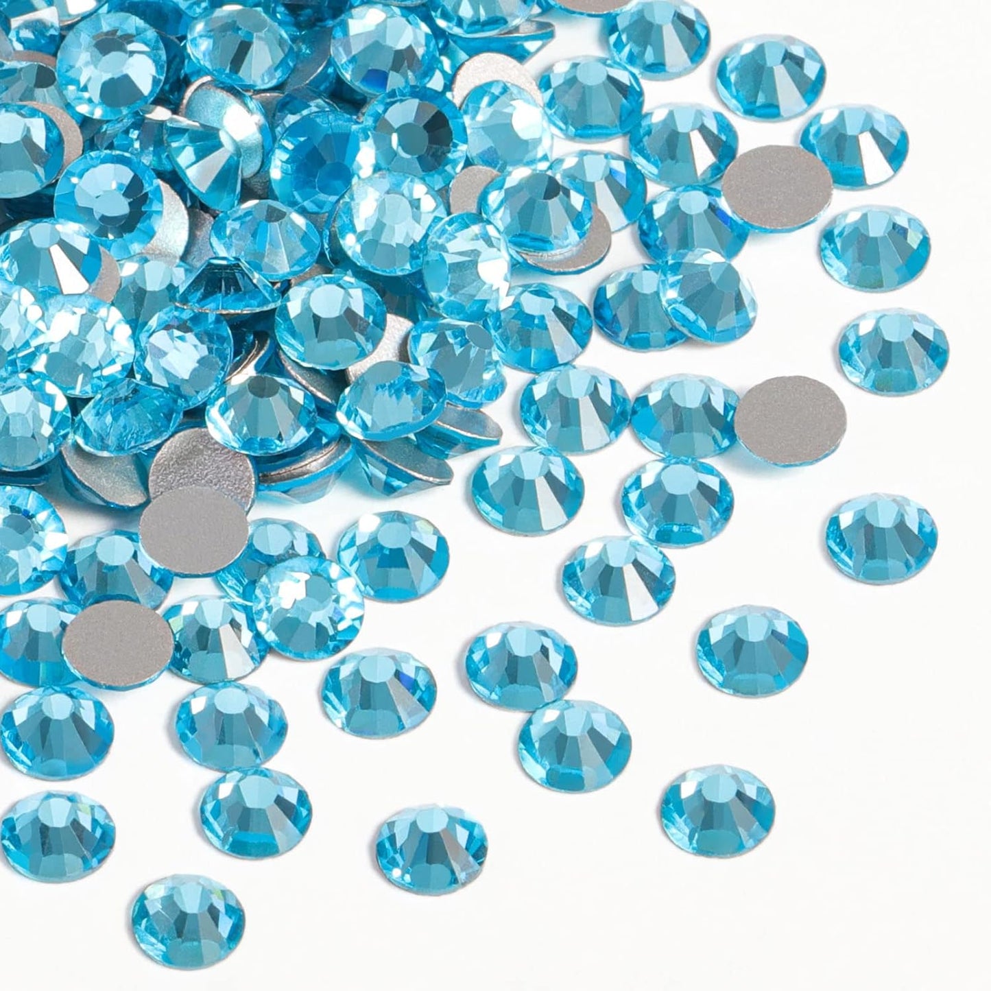 beadsland 1440 Piece Flat Back Crystal Rhinestones Round Gems,1.3mm-6.5mm,Aquamarine(SS10(2.7-2.8mm))