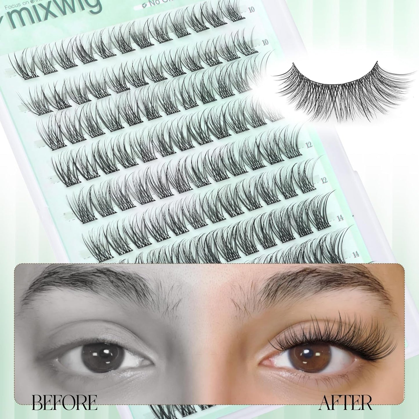 Natural Self Adhesive Lash Clusters Wispy Pre Glued Eyelashes Clusters C-curly Self Adhesive Eyelash Extensions 10-16MM No Glue Needed Individual Lashes 120 Pcs by Lvmixwig
