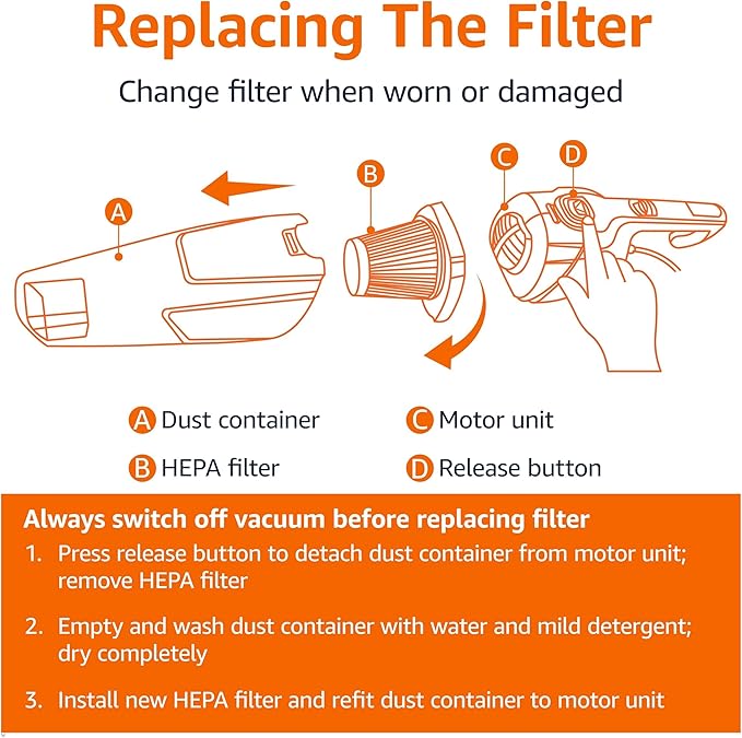 Amazon Basics Washable Replacement Filters 2-in-1 Corded Stick Vacuum Cleaner ONLY (not for Other Models), HEPA, Pack of 4, White