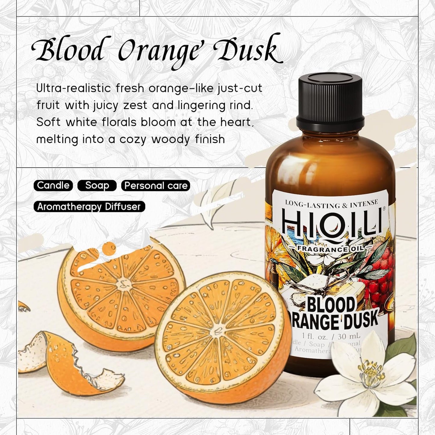 HIQILI Blood Orange Dusk Fragrance Oil for Diffuser, Inspired by Alr-Cologne Or.San-guine, Candle, Soap, Perfume, Spary Making, Citrus Scent, Long-Lasting Aroma - 1 Fl Oz