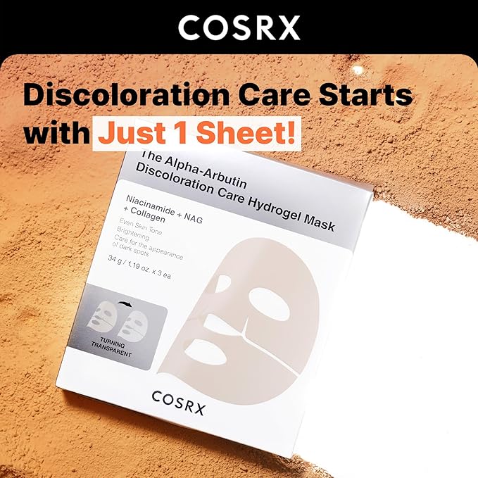 COSRX The Alpha-Arbutin Discoloration Care Hydrogel Face Masks Skincare 3 EA, Collagen Face Mask, Travel Essentials, Overnight Face Mask, Korean Skin Care, Stocking Stuffers