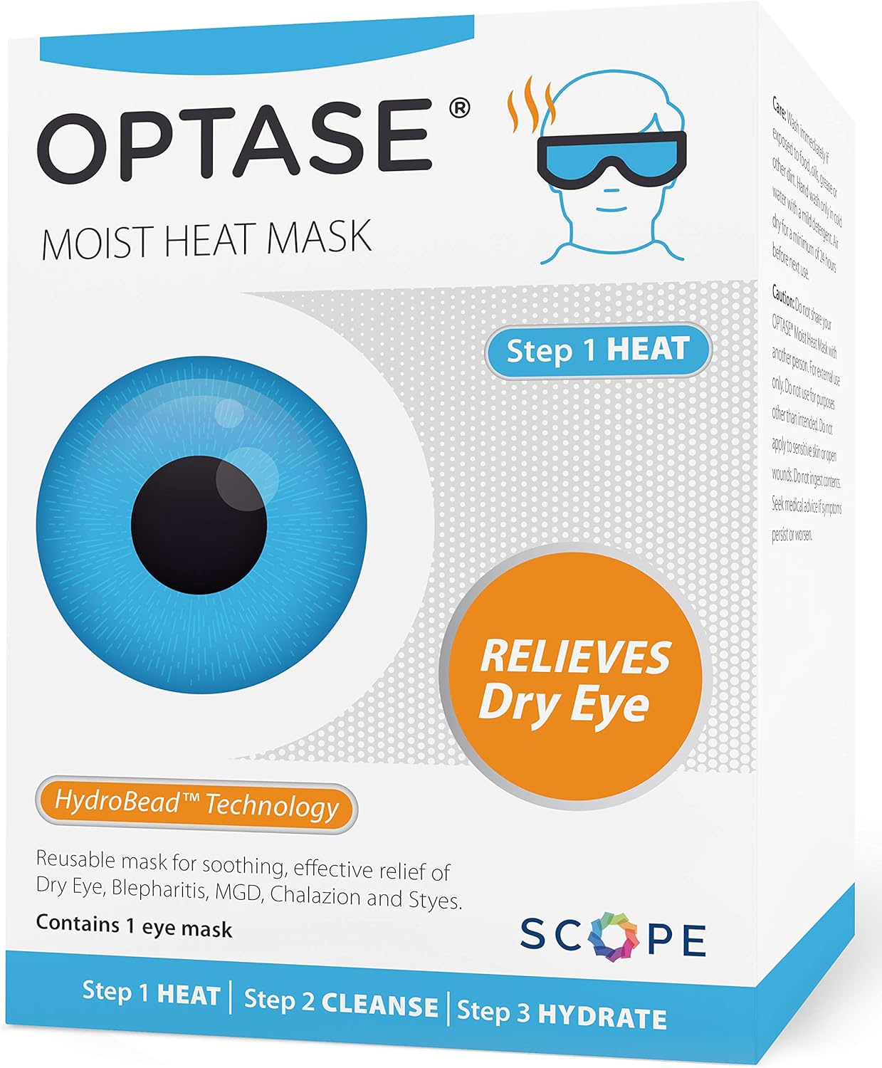 Optase Moist Heat Eye Mask for Dry Eyes - Dry Eye Mask with HydroBead Technology - Washable, Microwaveable Eye Compress for Dry Eyes - Dry Eye Therapy Mask Holds Heat for 10 Minutes - Step 1 Heat