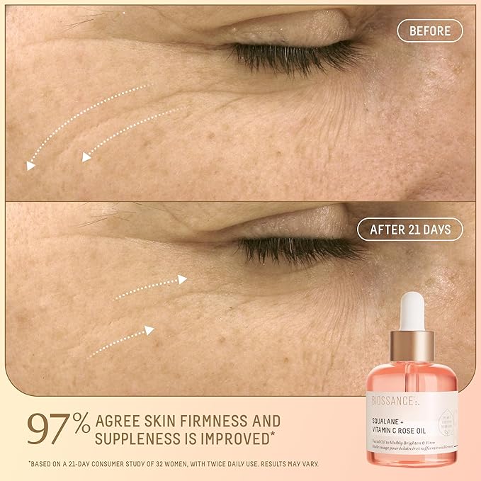 Biossance Bright Bestsellers Holiday Gift Set with Rose Oil, Marine Algae Eye Cream, Omega Repair Cream and Copper Peptide Plumping Serum, ($136 Value), 1 Set