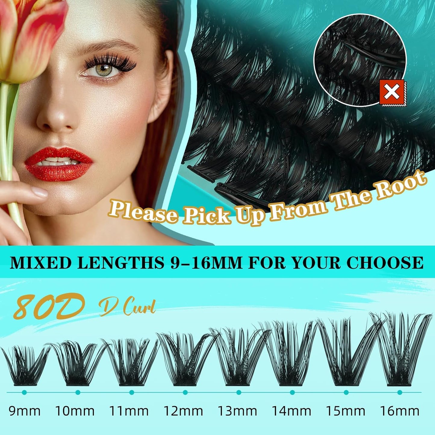 Lash Clusters Kit 240PCS Eyelash Extension Kit D Curl Wispy Clusters Lash DIY Lashes Extensions Kit Natural Individual Lashes Kit with Lash Bond and Seal Eyelash Tweezer(80D,D-Mix9-16mm)