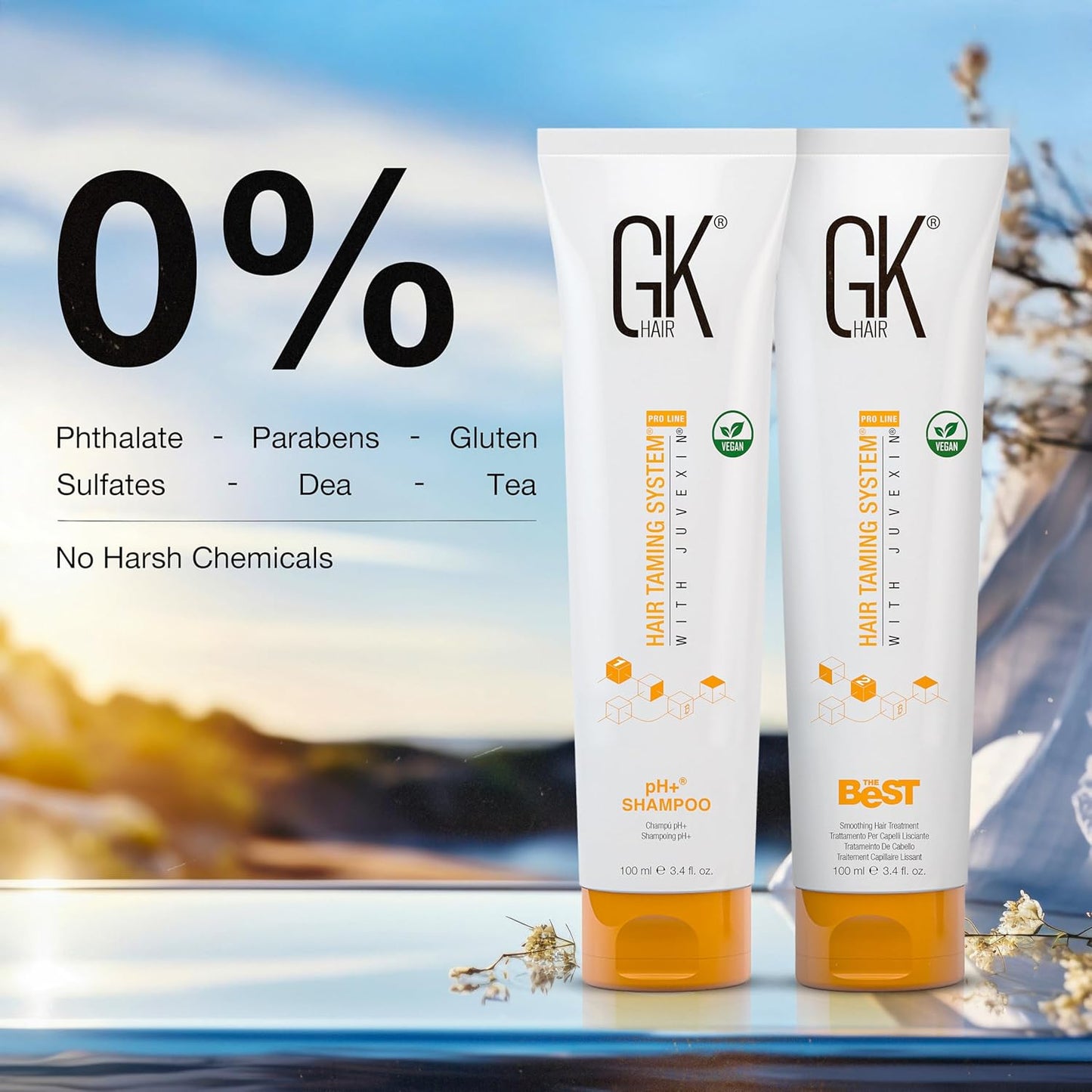 GK HAIR Global Keratin Professional Brazilian Keratin Hair Treatment Kit (100ml/3.4 Fl. Oz.) With PH shampoo- The Best Smoothing & Strengthening to make Hair Healthy - Formaldehyde free, Sulfate-free