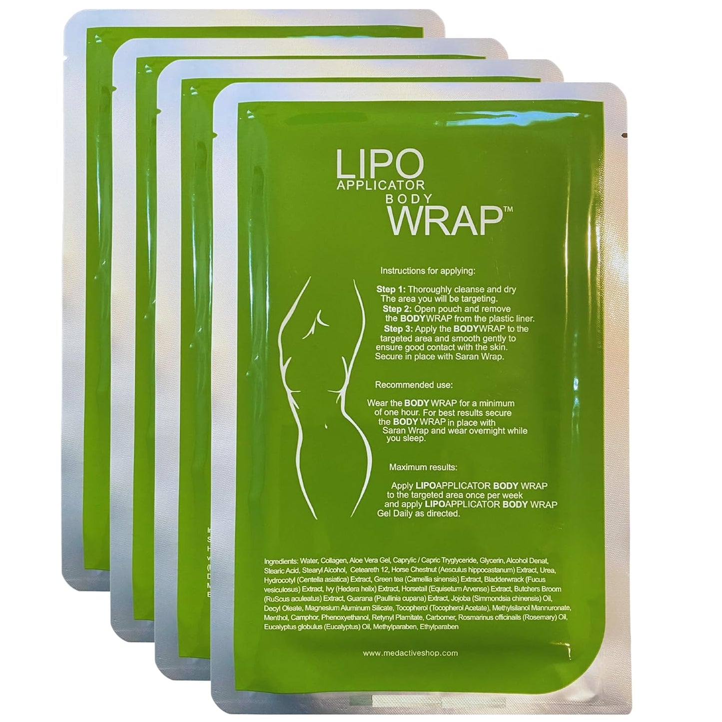 Ultimate Body Wrap with Guarana, Green Tea, and Seaweed Works for Stomach Belly Legs Arms Abdomen. 4 Wraps