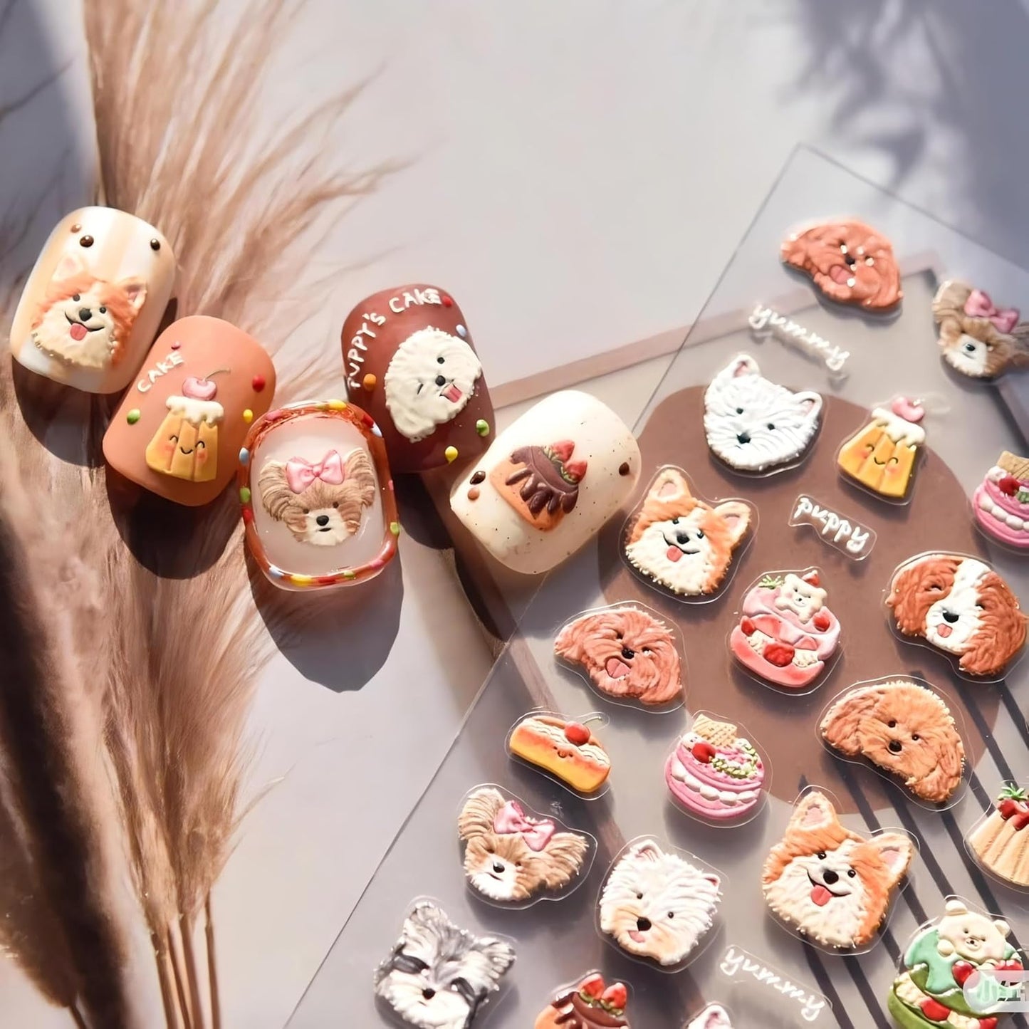 Dedyel Cute Nail Stickers 5D Embossed Cartoon Dog Kawaii Animal Self-Adhesive Nail Decals for Women Girls Kids Nail Art Decoration