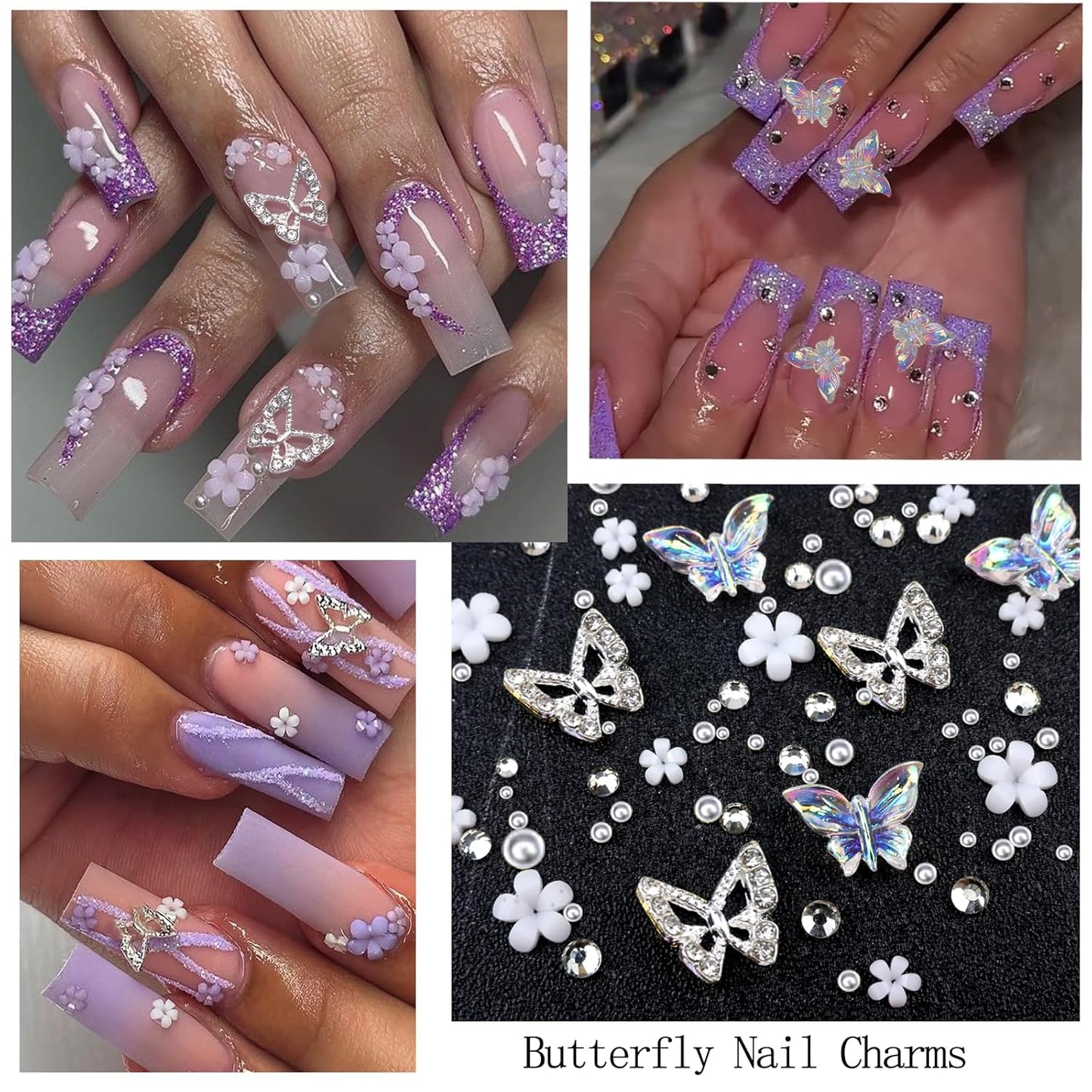 4 Boxes Purple Nail Gems Bow Flower Nail Charms for Acrylics - Irregular Crystals, Nails Rhinestone & Accessories for Women Nails Art Design Nails Decor(Purple)