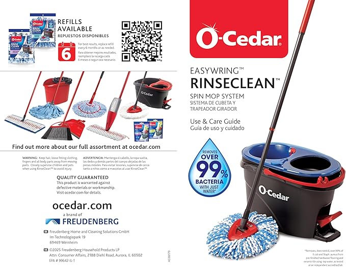 O-Cedar RinseClean Spin Mop & Bucket System | Clean with Clean Water | Removes 99% of Bacteria