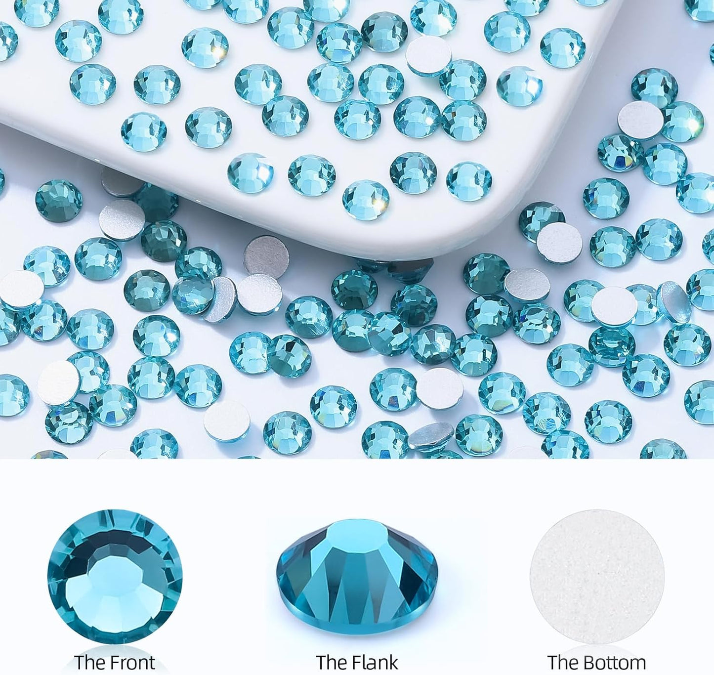 Aquamarine Flatback Rhinestones, Glass Rhinestones for Nail Art and Craft, Glue Fix, Loose Crystal Gemstones(Aquamarine, SS12, 1440pcs, 2.9-3.0mm)