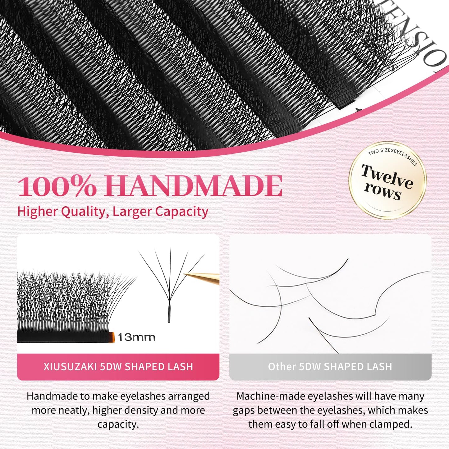Lash Extensions 5D Eyelash Extensions W Lashes 0.07mm Thickness D Curl Lashes Mix 8-15mm Soft Lash Trays Volume Lash Extension Natural Matte black False Eyelashes Professional Use(W-5D-0.07-D,8-15mm)