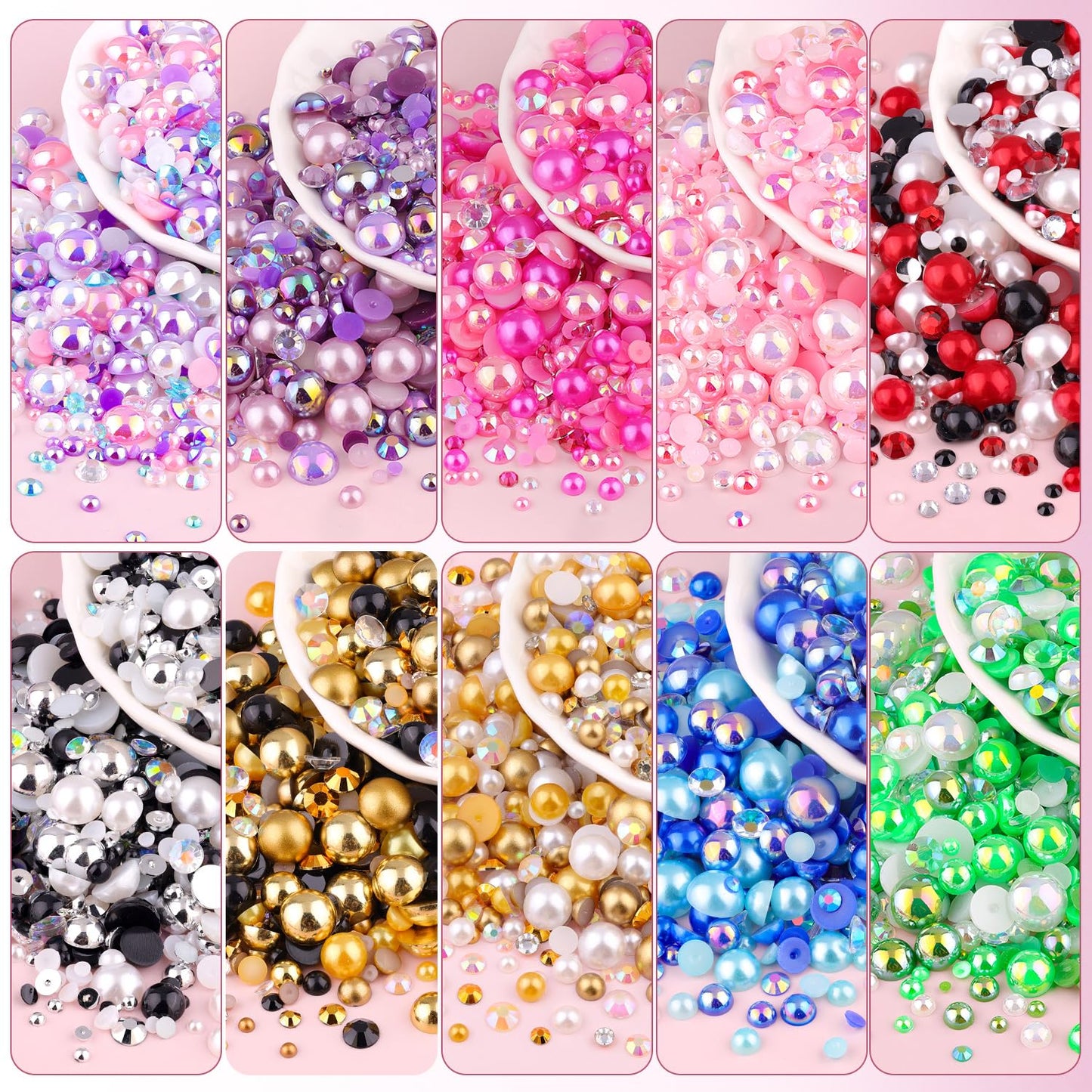 80g Flatback Pearls and Rhinestones for Crafting, Purple Mixed Size 3-10mm Resin Rhinestones and Half Pearls for Bedazzling, Nail Art and Decoration with Tweezer and Pickup Pencil