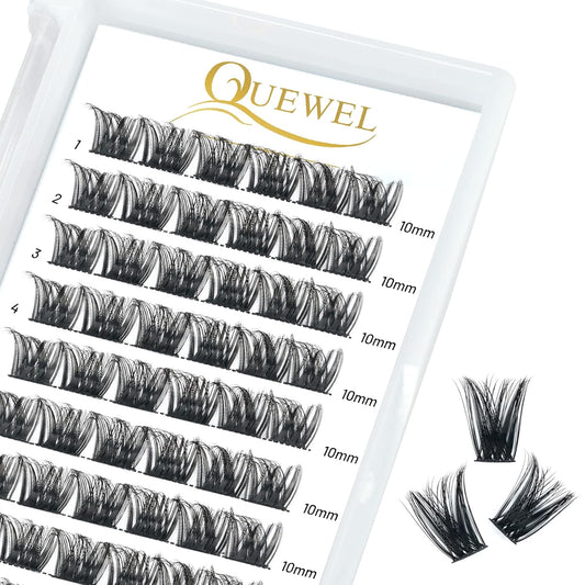 QUEWEL Cluster Lashes 72 Pcs Wide Stem Individual Lashes C/D Curl 8-16mm Length DIY Eyelash Extension False Eyelashes Soft for Personal Makeup Use at Home (honey01-C-10)