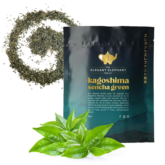Japanese Sencha Green Tea, Organic Loose Leaf Sencha Tea – Antioxidant & Detox Support – Refreshing Hot or Iced Green Tea – 8 oz Resealable Bag (Makes 100 Cups) – The Elegant Elephant
