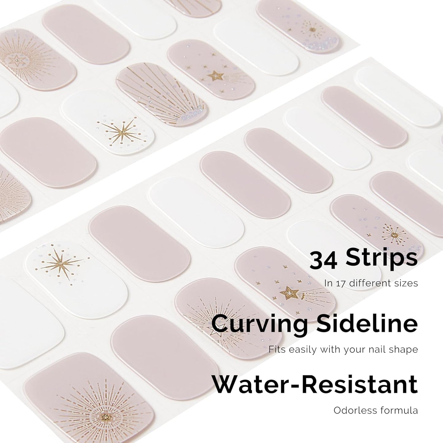 NAILOG Semi Cured Gel Nail Strips 34 pcs| Buy 2 Get 1 UV Lamp | Long Lasting Nail Polish Sticker Wraps with Glossy Gel Finish, Astria