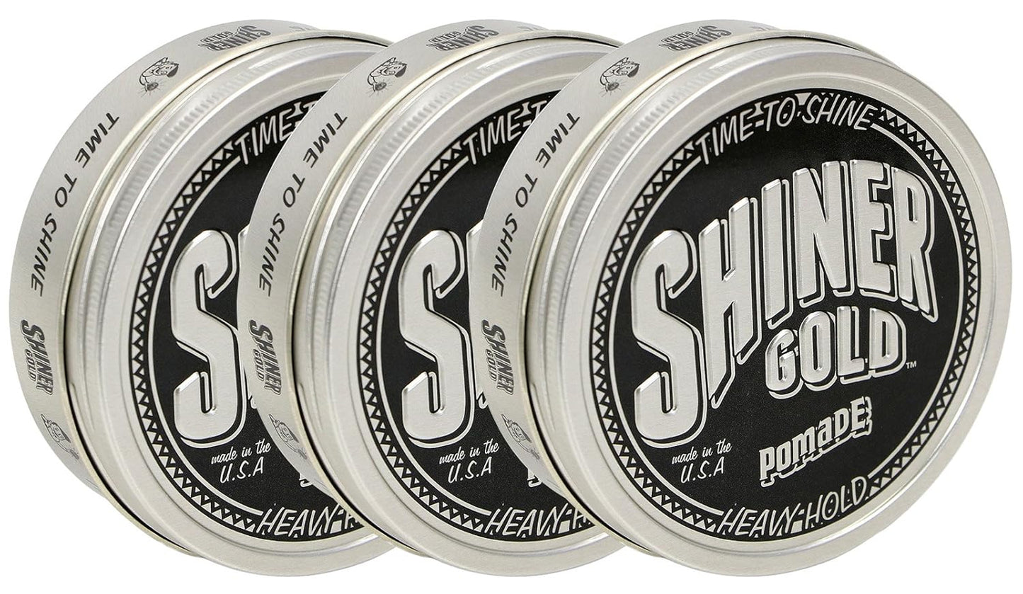 Shiner Gold Pomade | Strong Hold | High Shine | Water-based | Coconut Scent, 4oz. Pack of 3