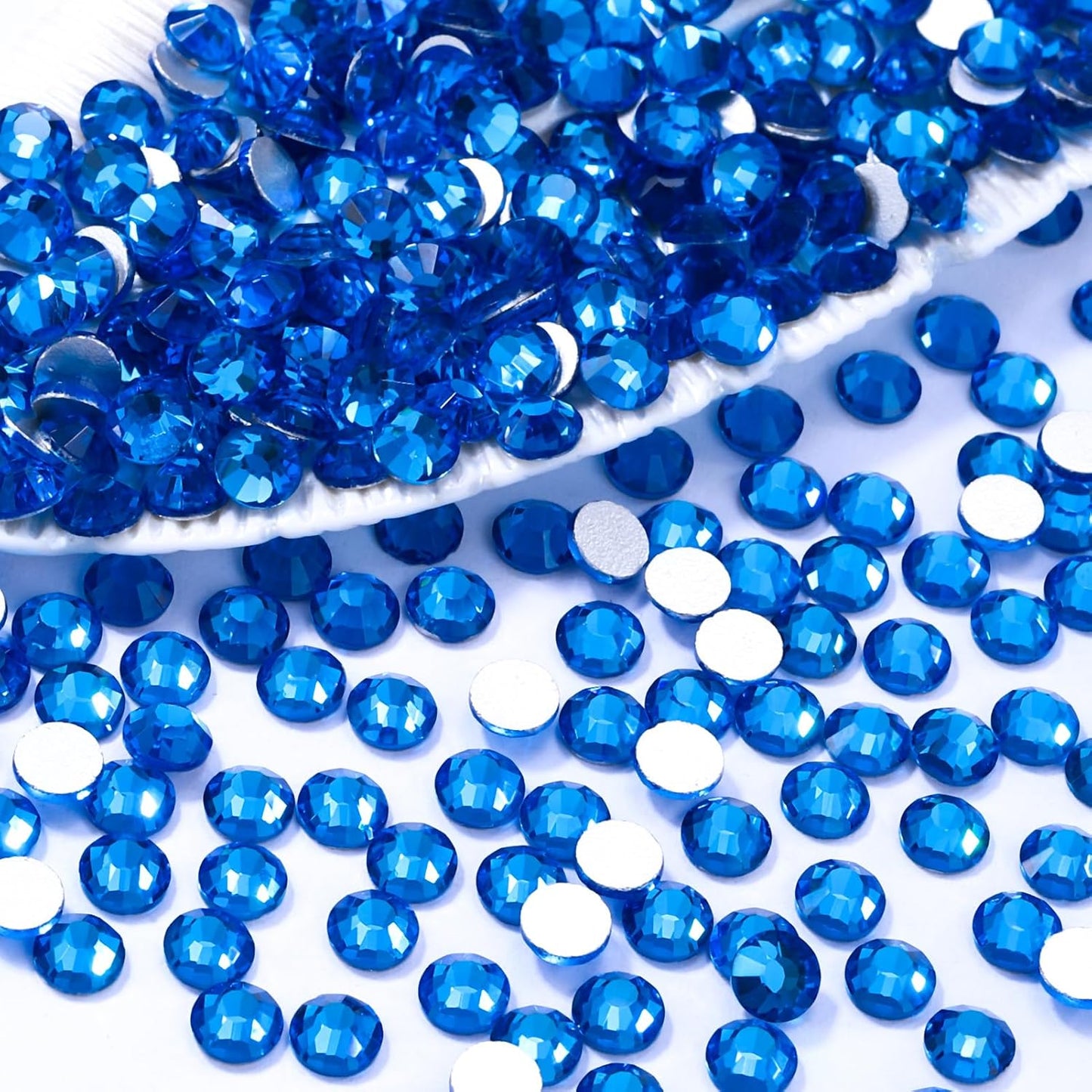Capri Blue Flatback Rhinestones, Glass Rhinestones for Nail Art and Craft, Glue Fix, Loose Crystal Gemstones(Capri Blue, SS16, 1440pcs, 3.8-4.0mm)