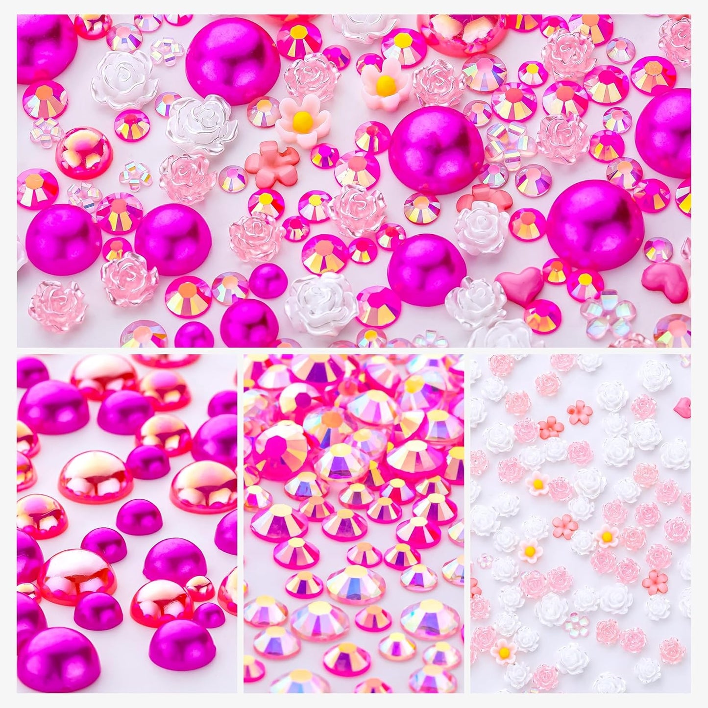 160g Peach Pink Flat Back Pearls Rhinestones with Gel for Crafts Mixed Size 3mm-10mm AB Color Round Half Pearls Flatback Pearl Beads and Resin Rhinestones Set for Face Art