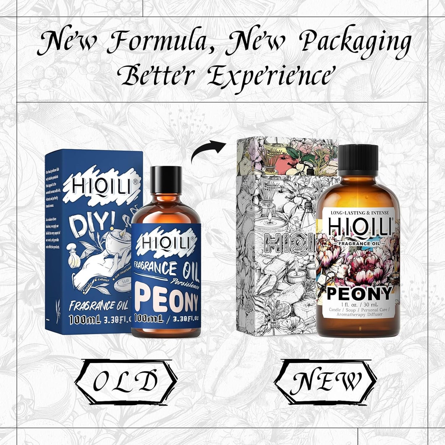 HIQILI Peony Fragrance Oil for Home Diffuser, Idea for Making Candle, Women's Perfume, Car Air Freshener, Skin & Body Care - 1 Fl Oz