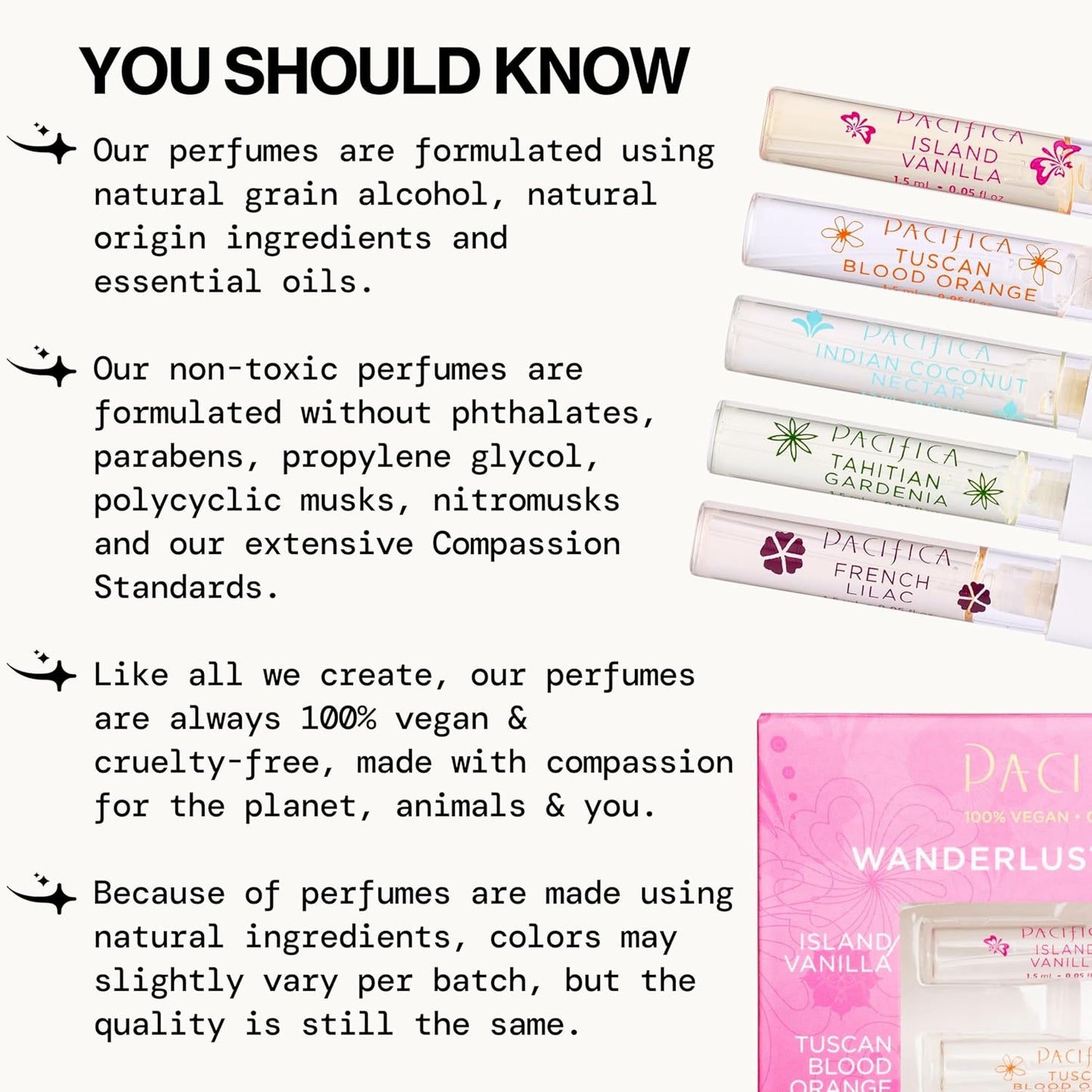 Pacifica Beauty, Wanderlust Spray Perfume Trial Set, Island Vanilla, 5 Scents, Fragrance Sampler Gift Set, Natural & Essential Oils, Clean, Vegan & Cruelty Free