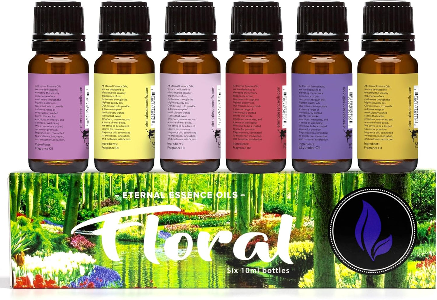 Eternal Essence Oils Floral Set of 6 Premium Fragrance Oils - Lavender, Lilac Lillies, Jasmine, Plumeria, Rose Garden, Magnolia Scented Oil - for Diffusers, Candle & Soap Making, & Aromatherapy