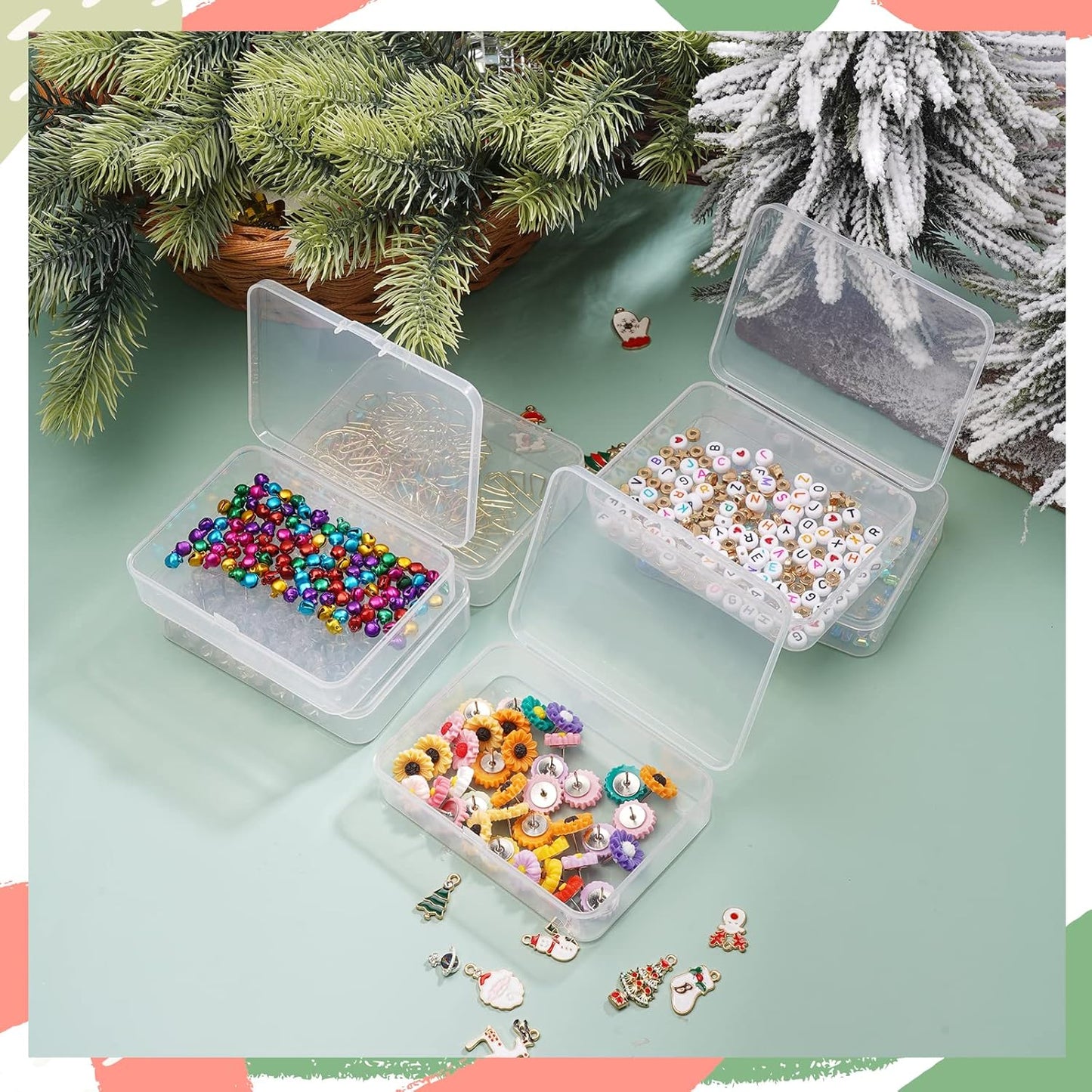 ISKYBOB 6 Packs Rectangle Small Clear Plastic Storage Containers Box Case with Hinged Lid Crafts Organizer for Crayons, Bobby Pin, Beads(4.1 x 3in)