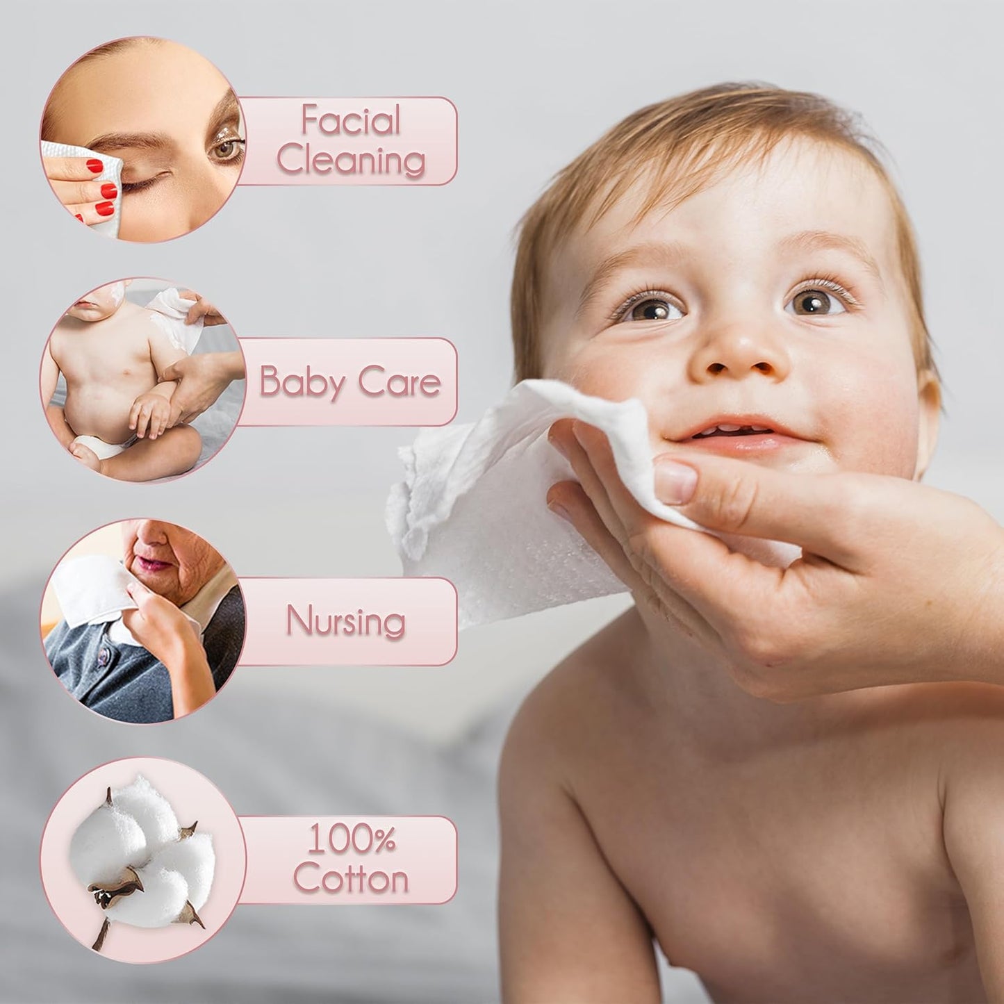 100% Cotton Disposable Face Towel 200 Count 10x12 Inch | Biodegradable Thick Soft One Time Use Dry Wipes for Sensitive Skin, Baby Care, Facial Cleaning, Makeup Removal