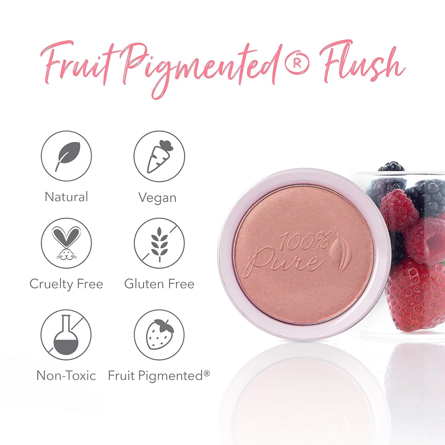 100% PURE Powder Blush (Fruit Pigmented), Peach, Soft Shimmery Finish, Nourishes Skin w/Rosehip Oil, Cocoa Butter, Natural Makeup (Neutral Peach w/Bronze) - 1.81 oz