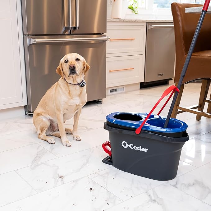 O-Cedar RinseClean Spin Mop & Bucket System + 2 Extra Mop Heads| Clean with Clean Water | Removes 99% of Bacteria