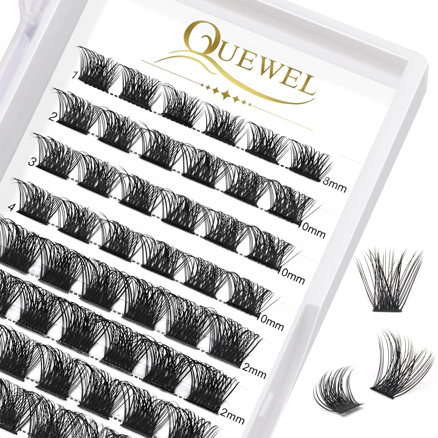 QUEWEL Lash Clusters 72 Pcs Cluster Lashes Wide Stem Eyelash Clusters C/D Curl 8-16mm DIY Eyelash Extensions Mega Style for Self Easy To Use at Home(Mega-C-MIX8-16)