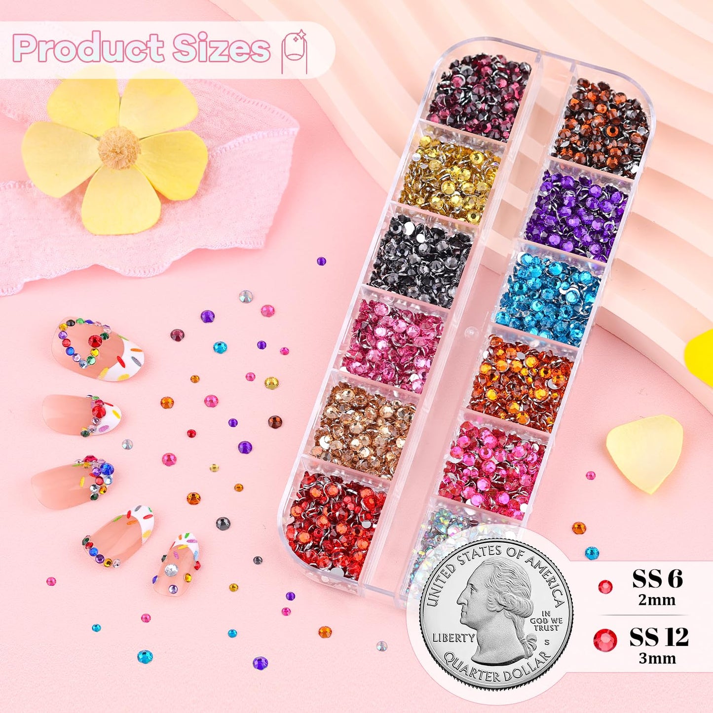 5000Pcs Small Resin Rhinestones for Nail Art, Colorful Rhinestone 2/3MM Flatback Bedazzling Gems, Nail Rhinestones and Gems Crystals Charm for Acrylic Tips Manicure Decor