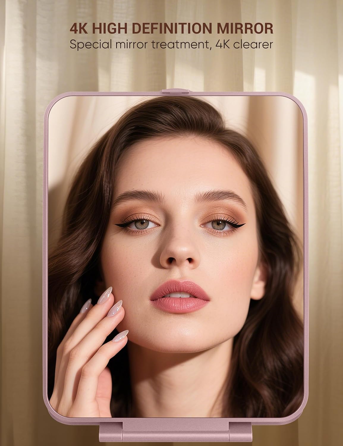 Travel Makeup Mirror with 1X/10X Magnifying, Portable Folding Make Up Tabletop Mirror for Office, Compact Vanity Mirror for Travel (Rose Pink, No LED Lights)