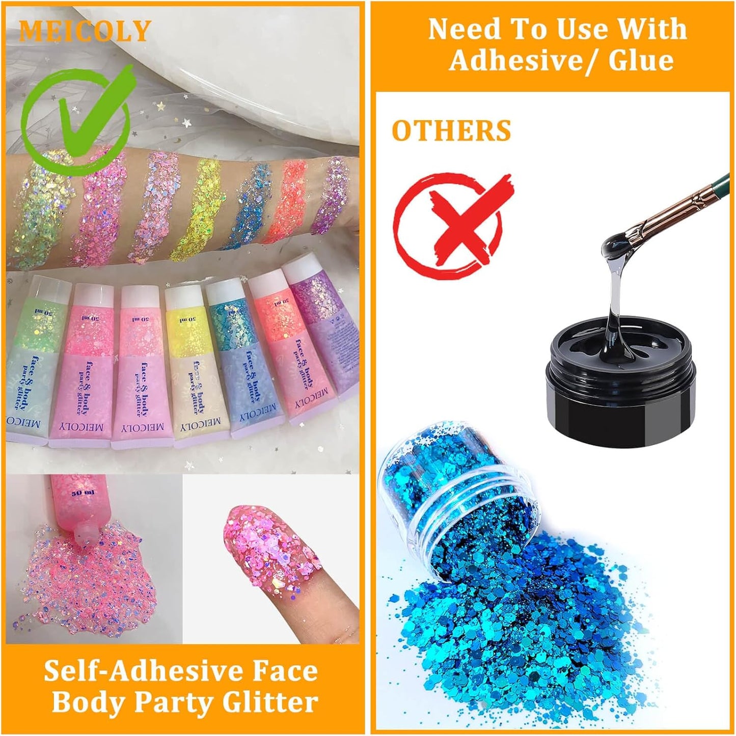 MEICOLY Chameleon Baby Pink Body Glitter,Pink Turn to Purple Face Glitter Paint,Color Changing Mermaid Face Glitter Gel for Halloween,Chunky Glitter for Face Body Hair,Festival Party Glitter Makeup