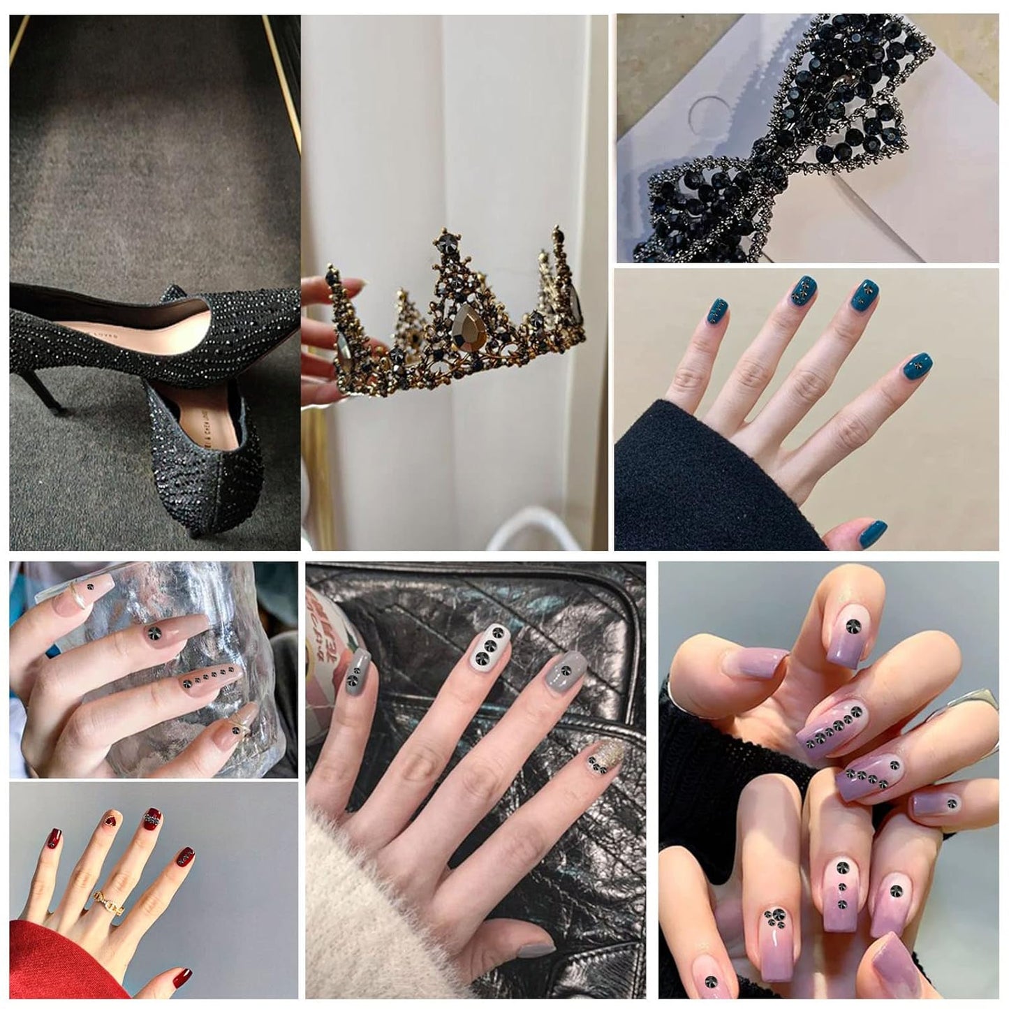 Beadsland 288pcs Flat Back Crystal Rhinestones Round Gems for Nail Art and Craft Glue Fix, Jet Hematite, SS34,7.1-7.3mm