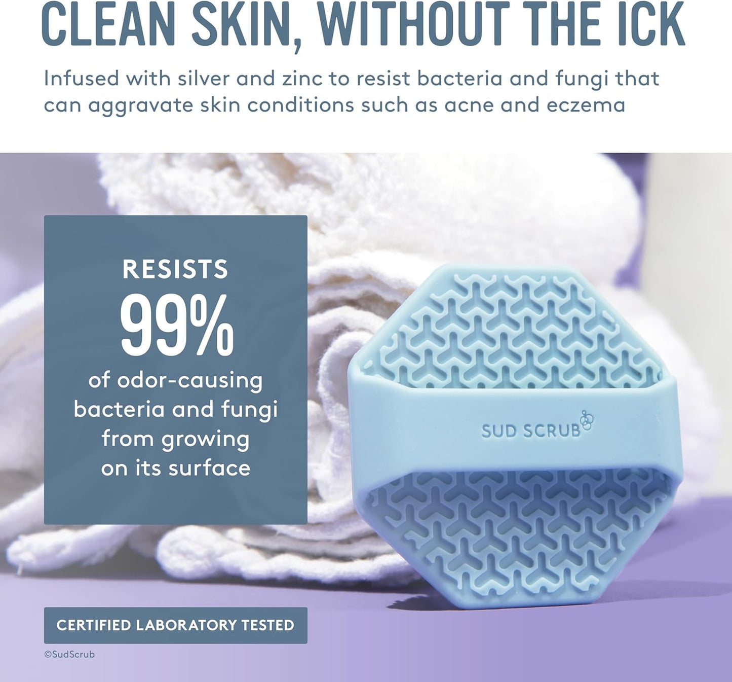 Sud Scrub® Antimicrobial Silicone Face Scrubber, 1 Pack, Gentle Face Exfoliator for Sensitive Skin, Eco Friendly Facial Cleansing Brush, Exfoliating Face Brush for Men and Women (Blue)