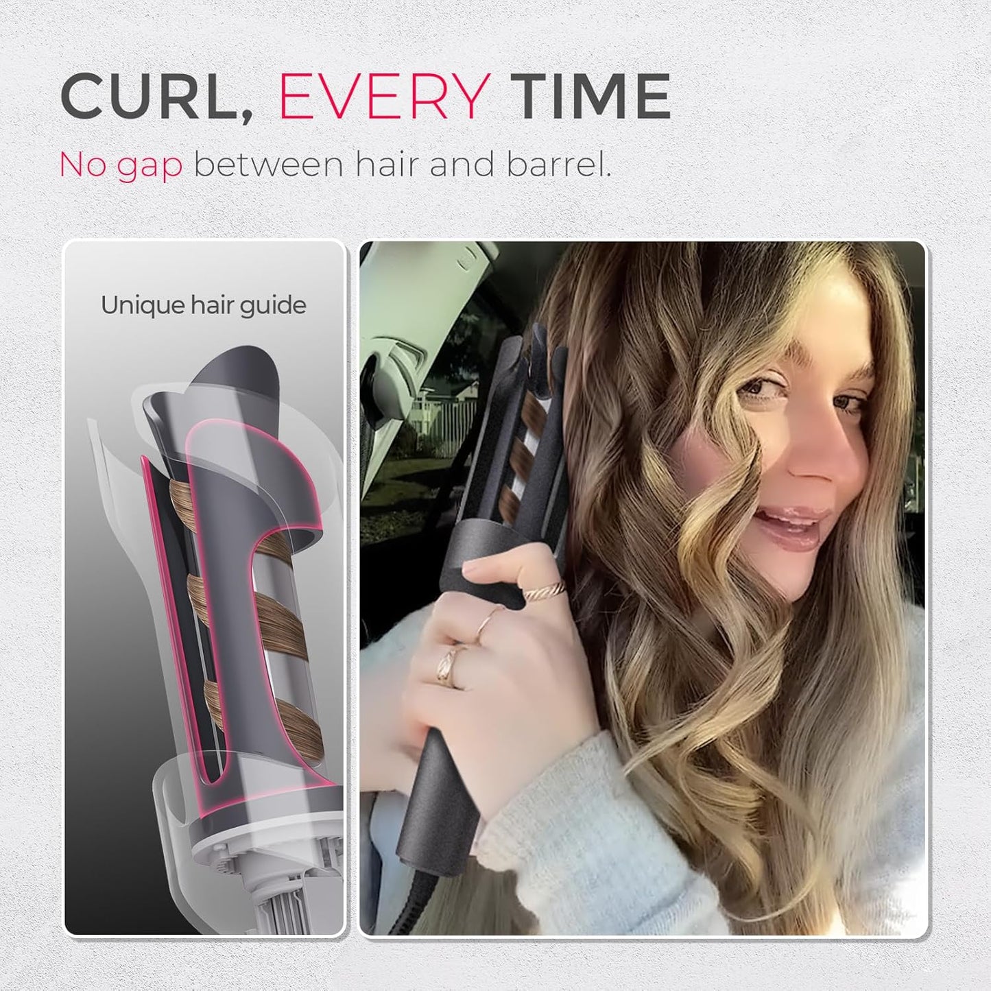 TYMO Automatic Rotating Curling Iron - TYMO CURLPRO Beach Waves Curling Wand, Portable Hair Curler, 500 Million Ionic, Dual Voltage & Lightweight for Travel, Ceramic Coating, 1 Inch, Metallic Gray