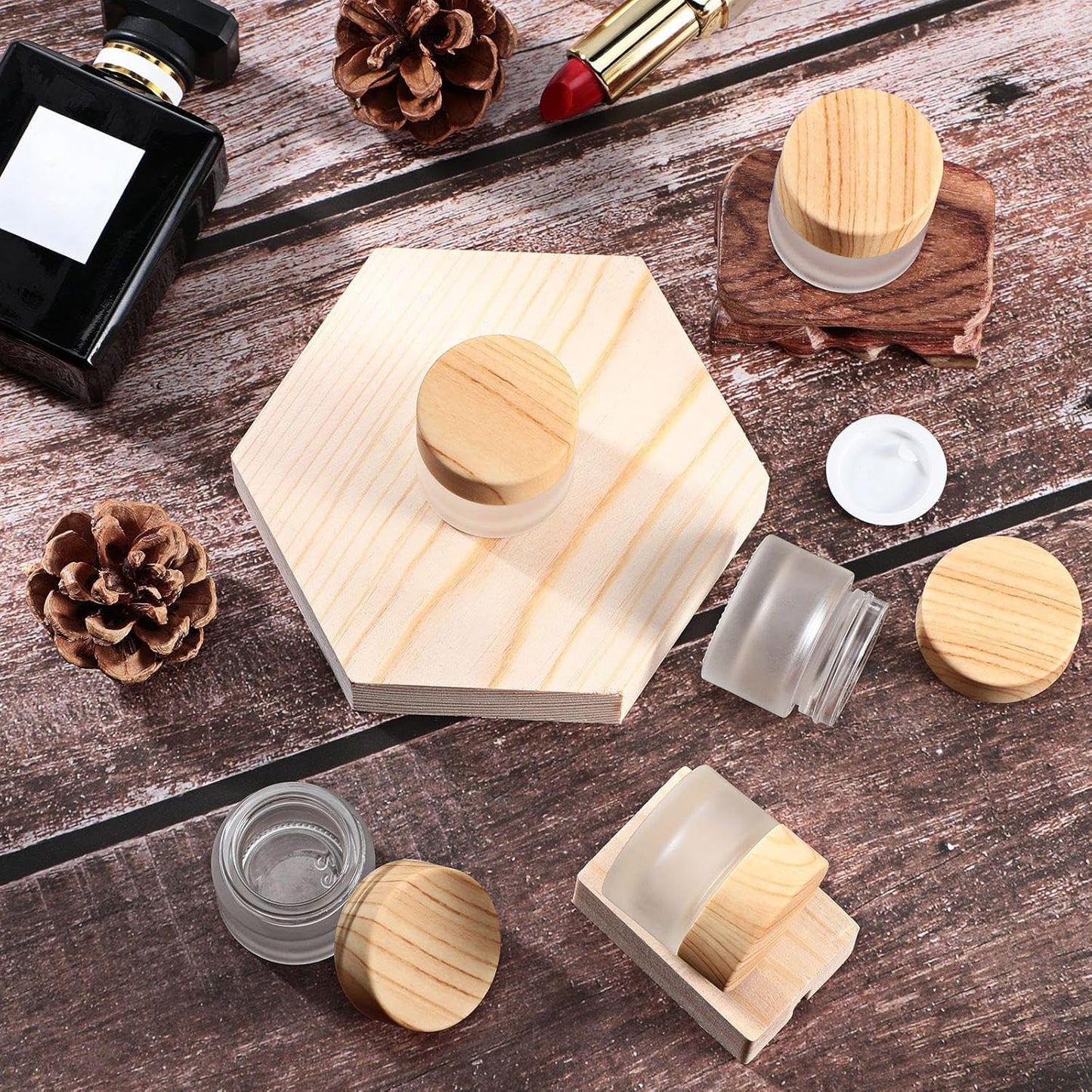 Geiserailie 10 Pieces Glass Cosmetic Containers Empty Sample Jars with Leak Proof Lids Makeup Sample Containers for Lotion Cream Cosmetic (50 Gram)