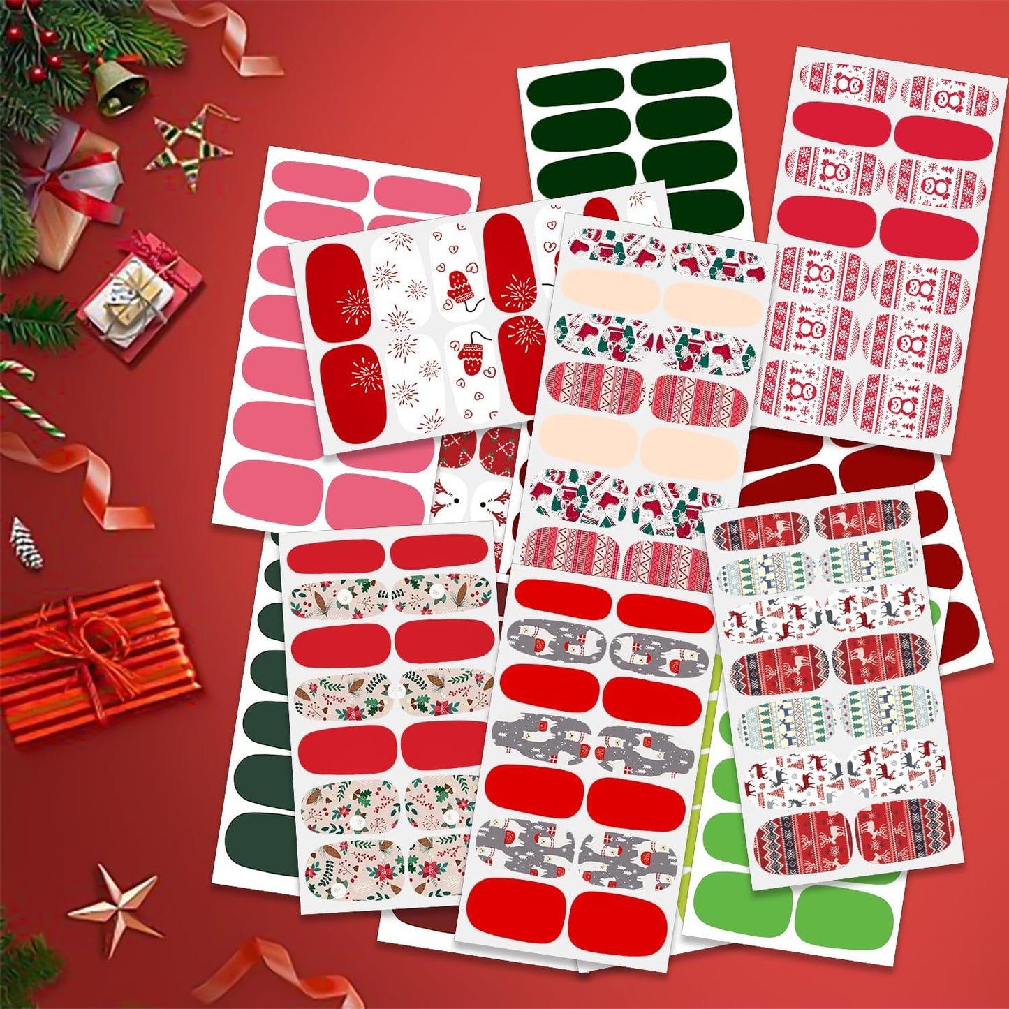 DANNEASY 16 Sheets Christmas Nail Wraps for Women Nail Polish Strips Self Adhesive Nail Polish Stickers Stick on Nails Gel Nail Strips for Nail Art Accessories (Mix Solid Series)
