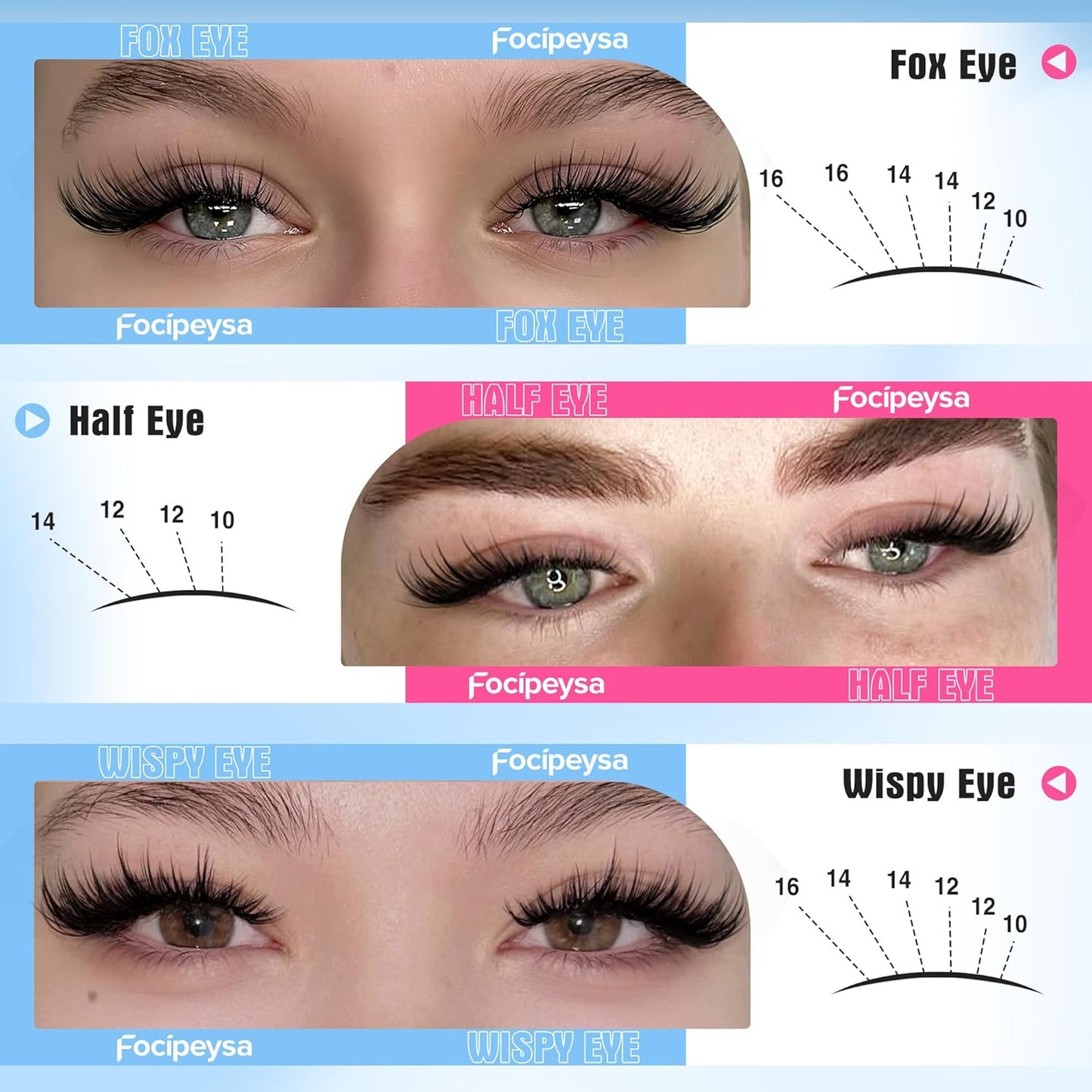 Focipeysa Wispy Lash Clusters Salon Effect Clusters Eyelash Extensions Volume Eyelashes Cluster Natural Lashes Extensions 10-16mm Individual Lashes DIY Clusters Lash Extensions at Home C Curly