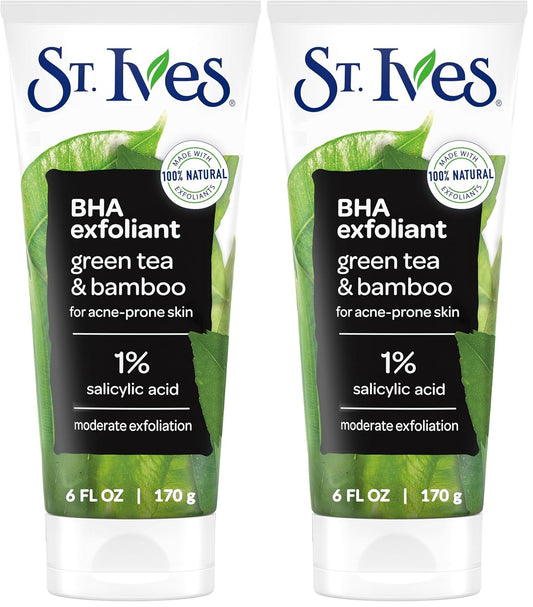 St. Ives Blackhead Clearing Face Scrub, Clears Blackheads & Unclogs Pores, Green Tea & Bamboo, Salicylic Acid Acne Treatment Facial Scrub, Moderate Exfoliator Skin Care with Natural Exfoliants 6 oz