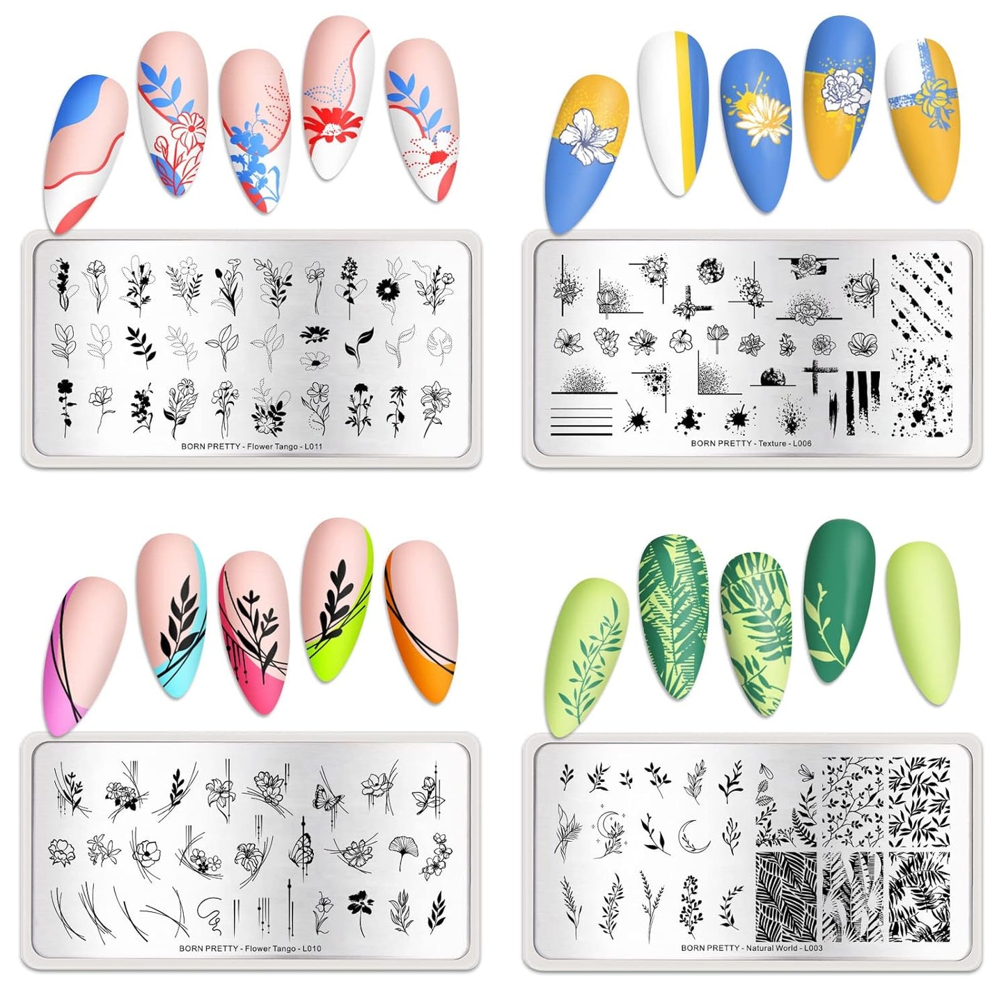 BORN PRETTY Stamping Temeplates Nail Art Stamping Plates Flower Leaves Theme Nail Image Plates Nail Manicuring DIY Printing Tools 4PCS