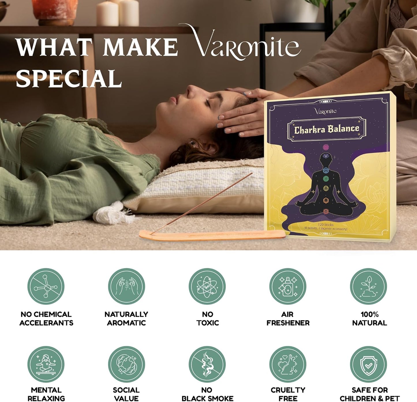 Incense Sticks - Charka Balance Incense Stick Variety Pack of 6 (120 Insence-Sticks) with Holder: Sandalwood, Bergamot, Jasmine, Lavender, Rose, Vanilla – 7 Chakras Inscents-Stick