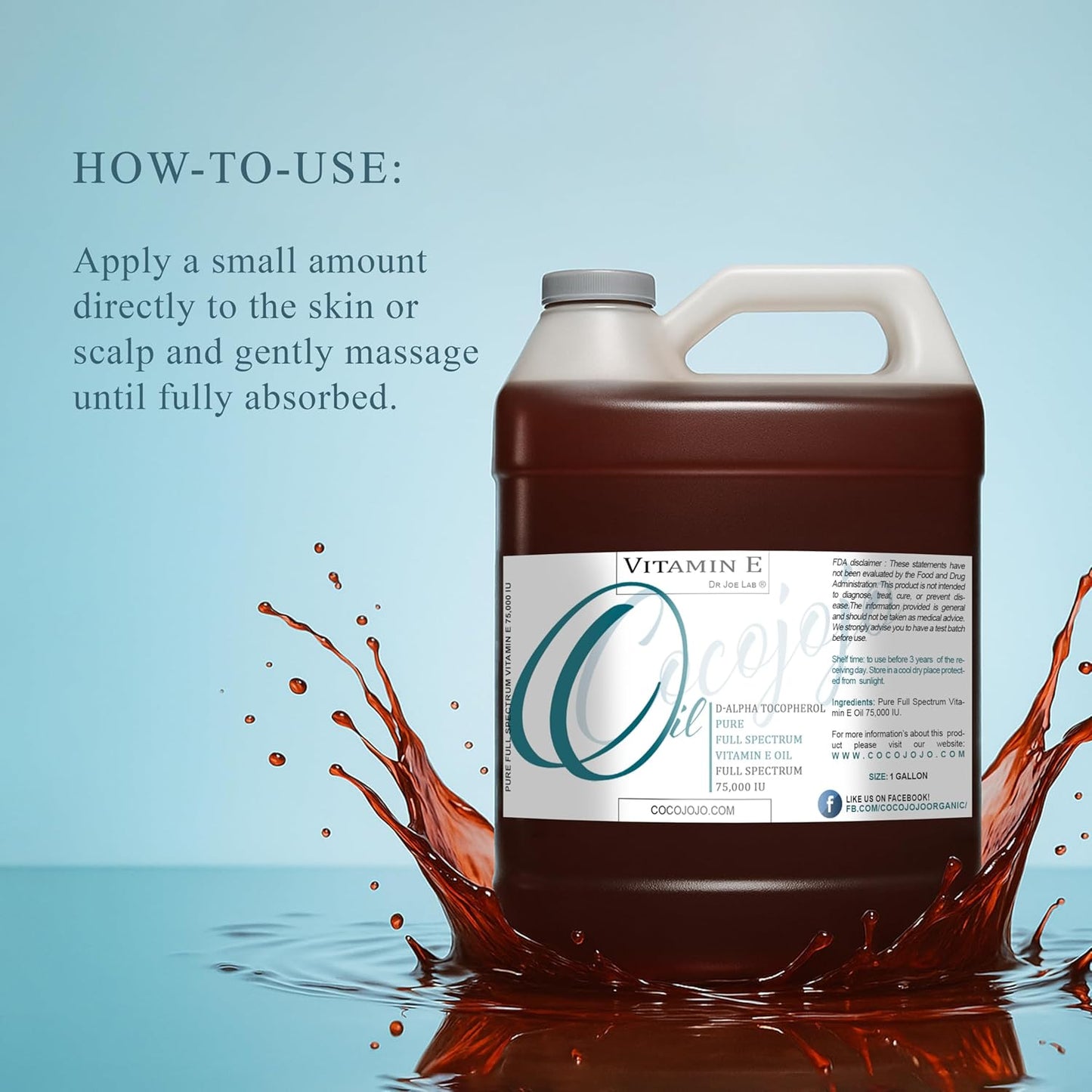 Vitamin E Oil - Pure & Undiluted, Full Spectrum, Alpha Tocopherol, 75,000 IU - 1 Gallon - for Skin, Hair, Nails, Body Care Hydrating Rejuvenating Skin Oil