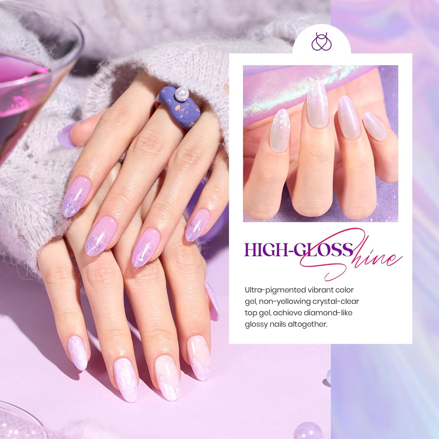 Beetles Purple Gel Nail Polish Set, 6 Color Spring Purple Shimmer Pearl Jelly Gel Polish with Nail Brush Soak Off LED Lamp Swirl Shell Thread Effect DIY Manicure Gifts for Mom