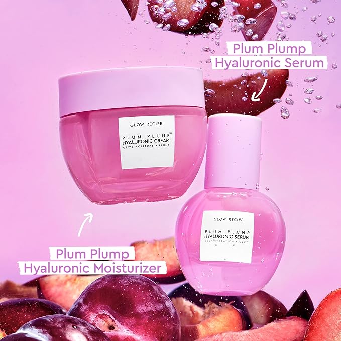Glow Recipe Hydration Vacation Skincare Set - Plum Plump Hyaluronic Acid Moisturizer + Face Serum - Made with Antioxidant Plum & Vitamin B5 to Repair Skin Barrier and Improve Hydration (2 Count)