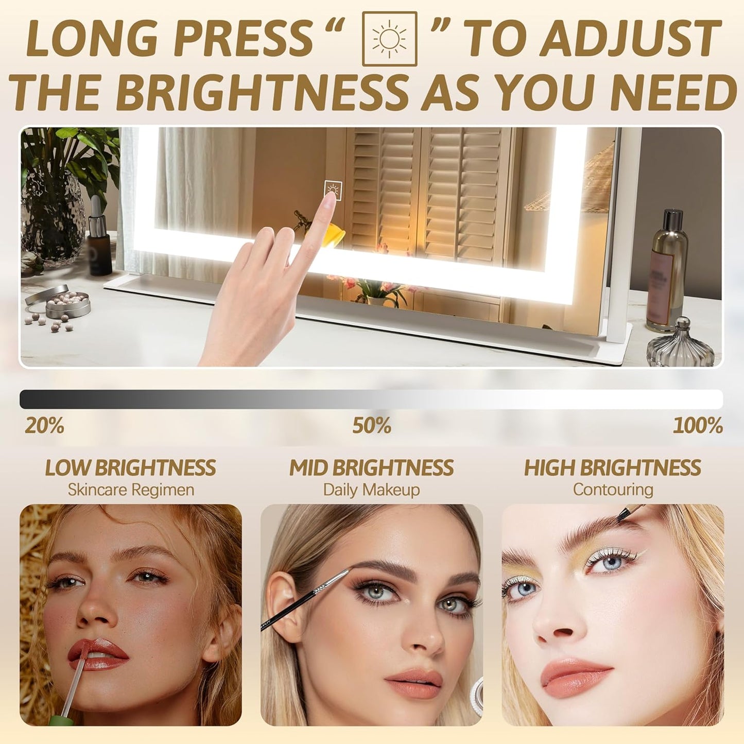 Vanity Mirror with Lights 22"x18", Lighted Makeup Mirror with 10X Magnification, Smart Touch 3 Colors Dimmable, 360° Rotation, Women Gift, Dresser Mount, Bathroom (White)