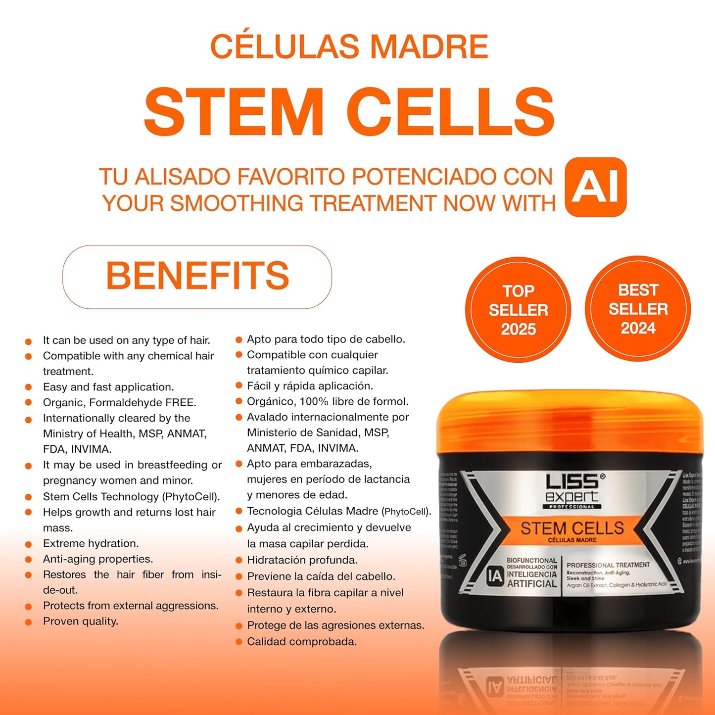 Liss Expert Stem Cells Smoothing Treatment 8.45 oz (ONE shoulder length app) and Magic AI Mask, 8.45 oz Set Hyaluronic Acid, Collagen, Argan Oil, Keratin and Stem Cells for after care SET (3, 8.45)
