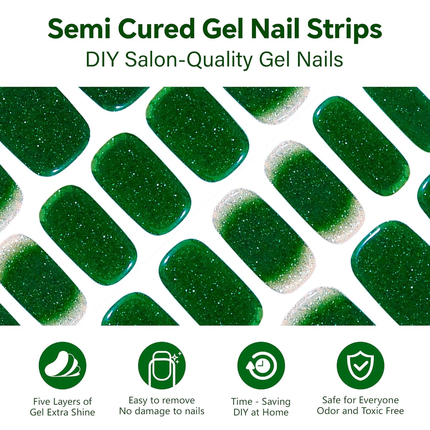 Semi Cured Gel Nail Strips-Holiday nail stickers seasonal designs for Christmas Halloween Thanksgiving festive party nail art,Works with Any UV/LED Lamps(Phoenix Feather Ombre)